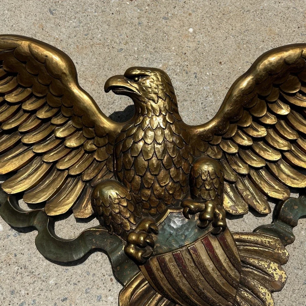 VTG 1958 Syroco American Eagle Wall Plaque 3762 Gilt Gold Shield Seal 45